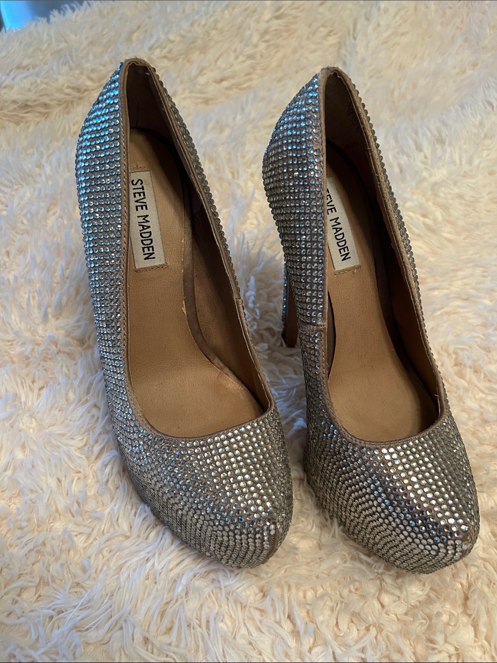 Steve Madden Silver Rhinestone Platform Heels